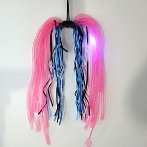 Light Up Party Headband Mesh Curls and Ribbon Pink Blue Black